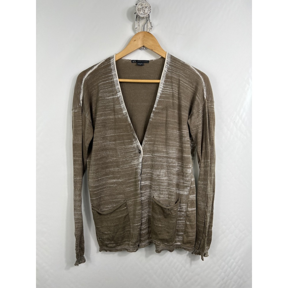Armani Exchange Cardigan Women S Brown Slub Knit V-Neck Lightweight Pockets AX